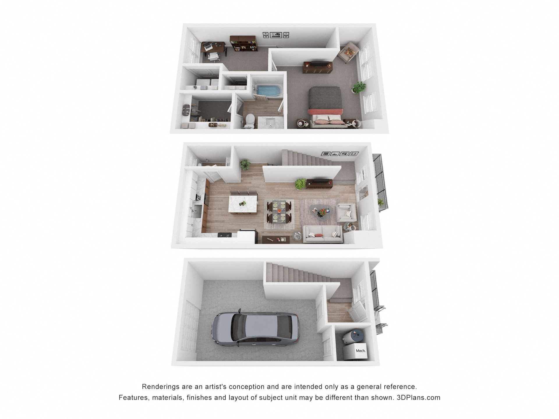 Floor plan for 1 bed, 1.5 baths, 1340 sqft